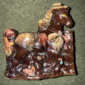 Vintage Horse Planter High Gloss Brown Drip Glaze Mid Century Equestrian Japan